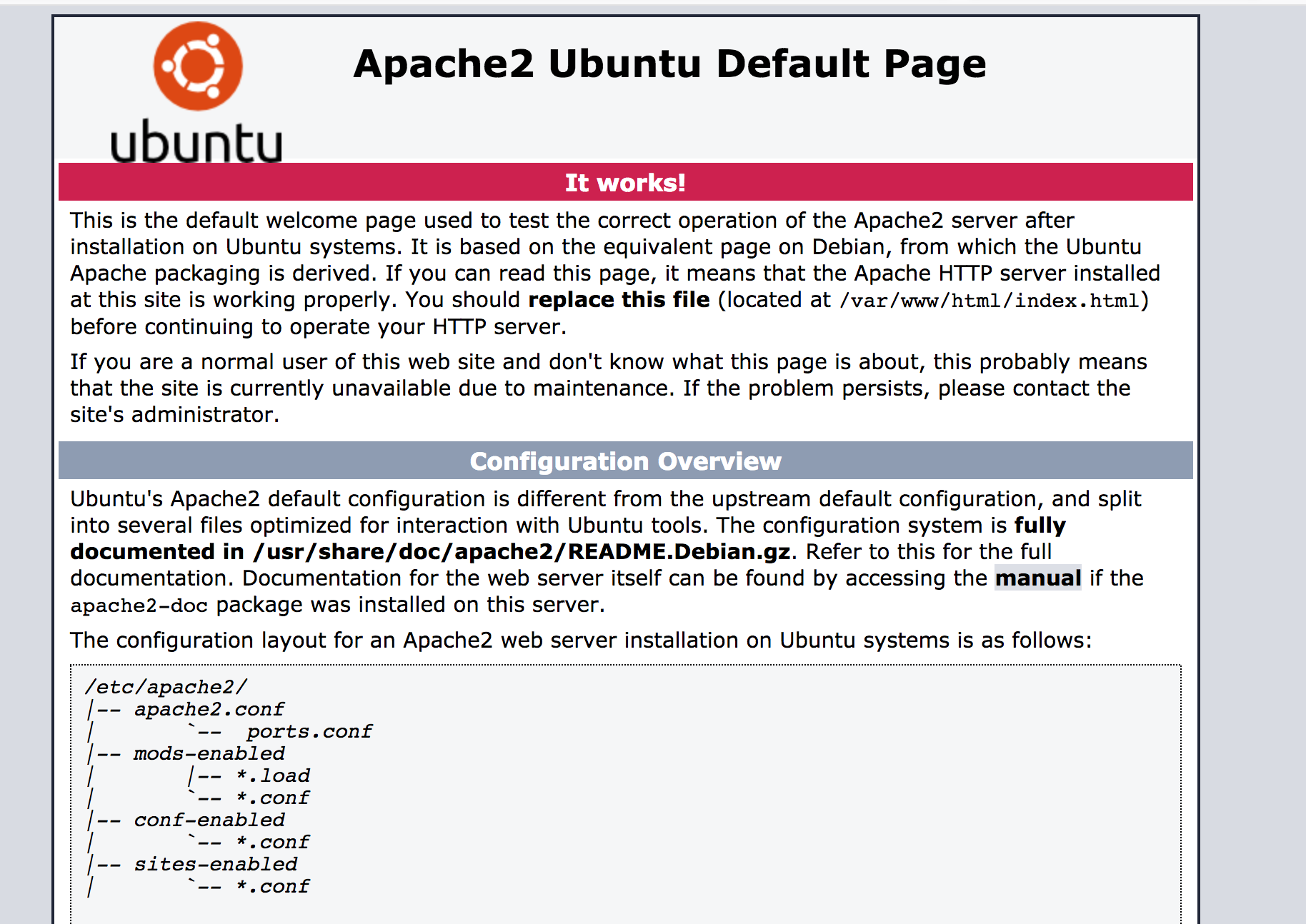 Apache default page on ubuntu