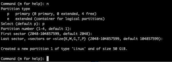 fdisk create new partition