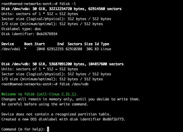 fdisk /dev/vdb